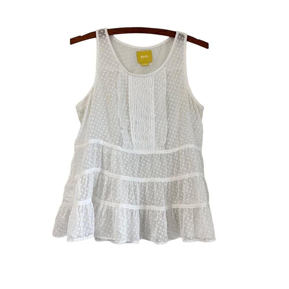 Anthropologie Maeve Womens White Swiss Dot Sheer Sleeveless Blouse Size Small